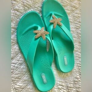 OKA b. Mint green Starfish Embellished Flip Flops